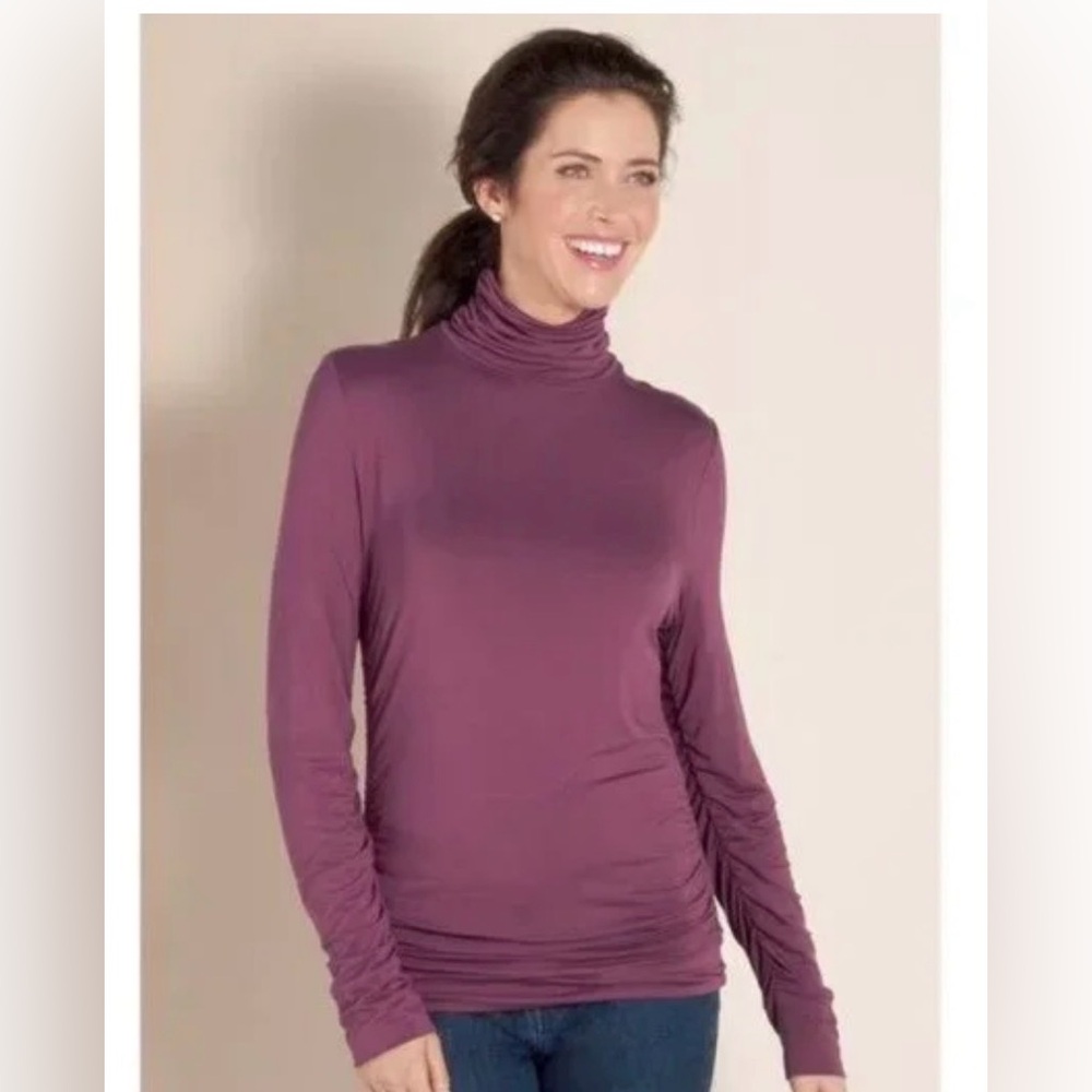 Soft Surroundings Plum Ruched Turtleneck Top | Size S | EUC